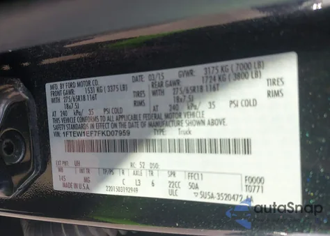 2015 Ford F-150 Xlt из США, поврежденный, VIN 1FTEW1EF7FKD07959